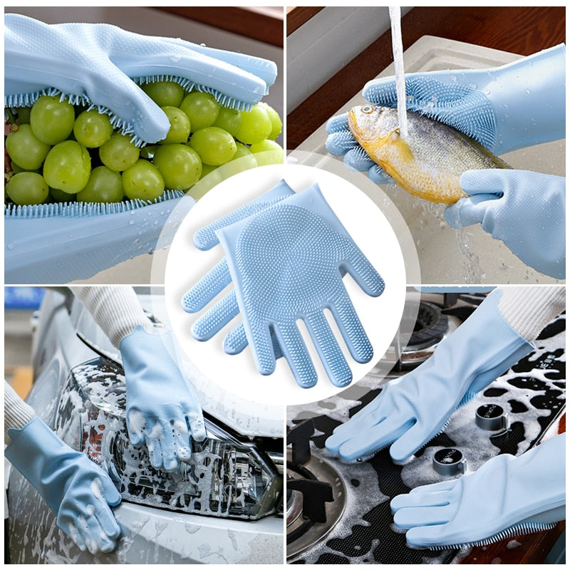 TXV Mart Magic Dishwashing Cleaning Sponge Scrubbing Gloves Food Grade Silicone | Dishwashing, Carwash, Pet Bathing, Multi Purpose Cleaning Gloves 