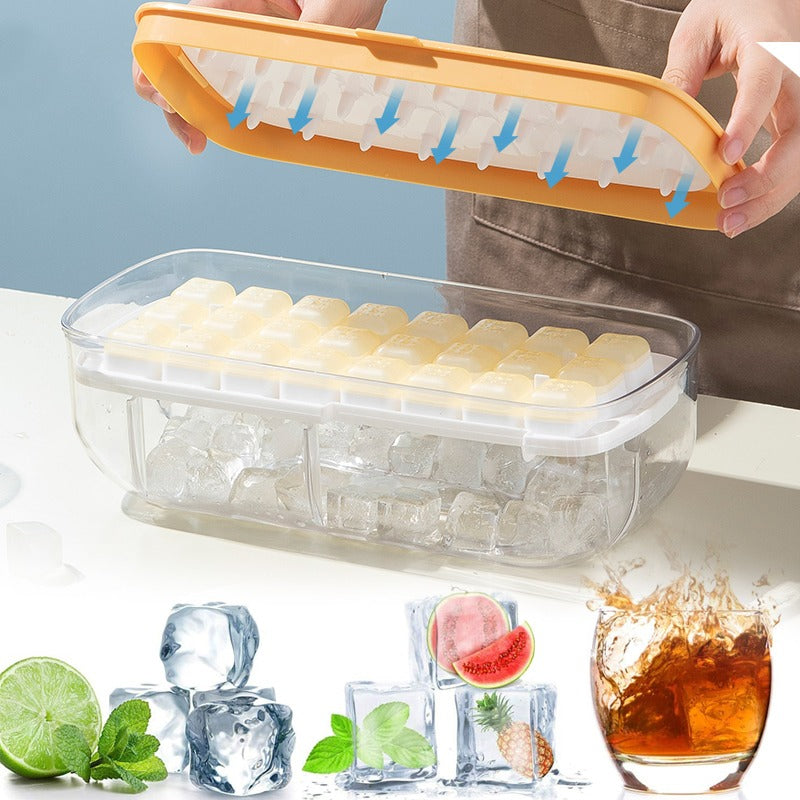 Press Ice Cube Tray For Home Freezer With Lid, Silicone Ice Mold