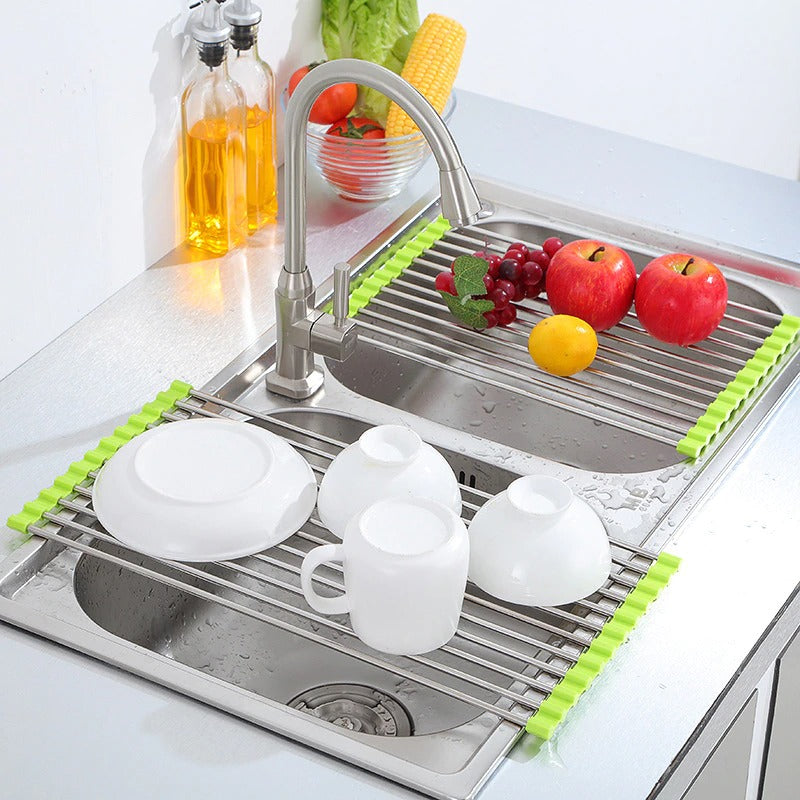 Over The Sink Stainless Steel Roll Up Foldable Dish Drying Rack