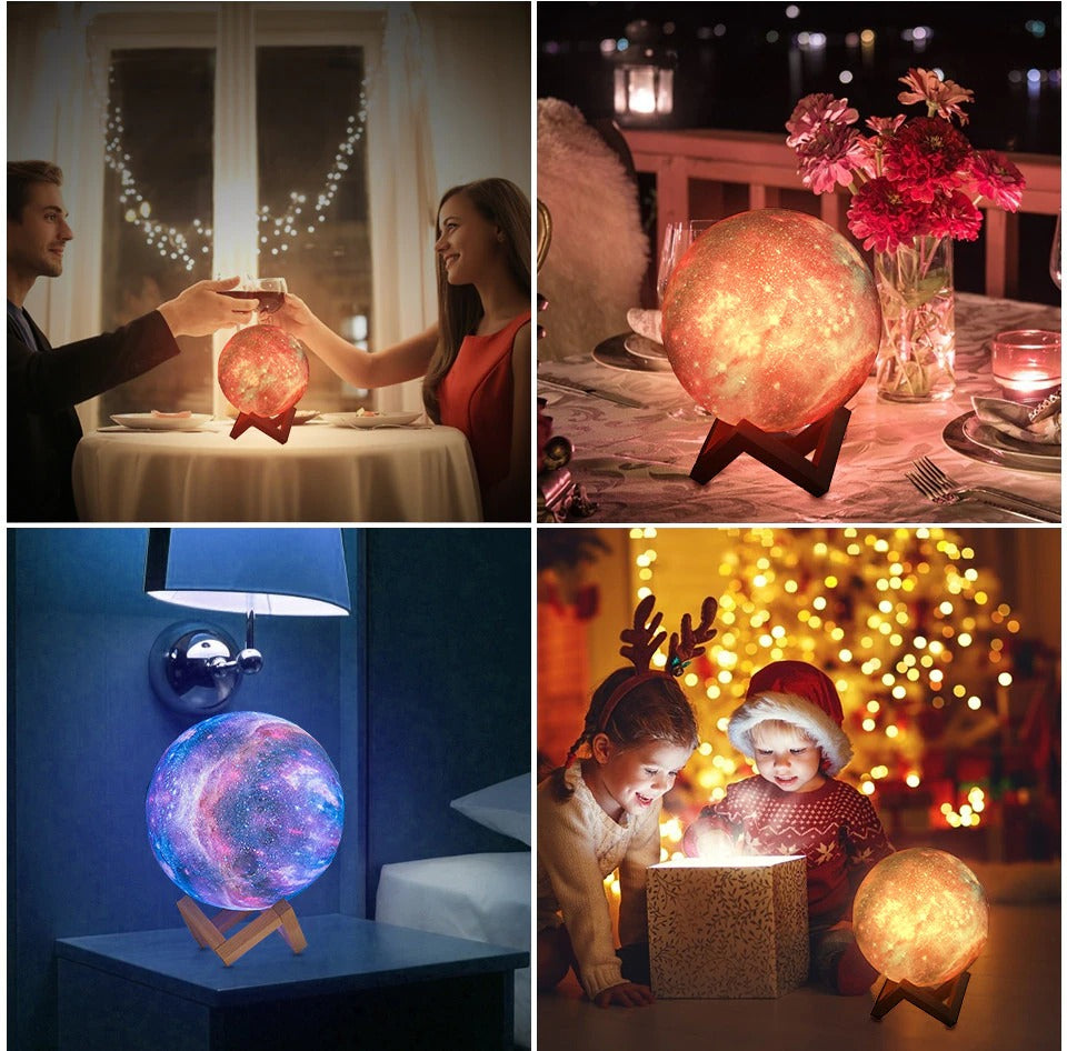 Modern 3D Multi-Color USB Rechargeable Touch Galaxy Moon Lamp LED Night Light w/ Remote Control Gift for Children and Adults