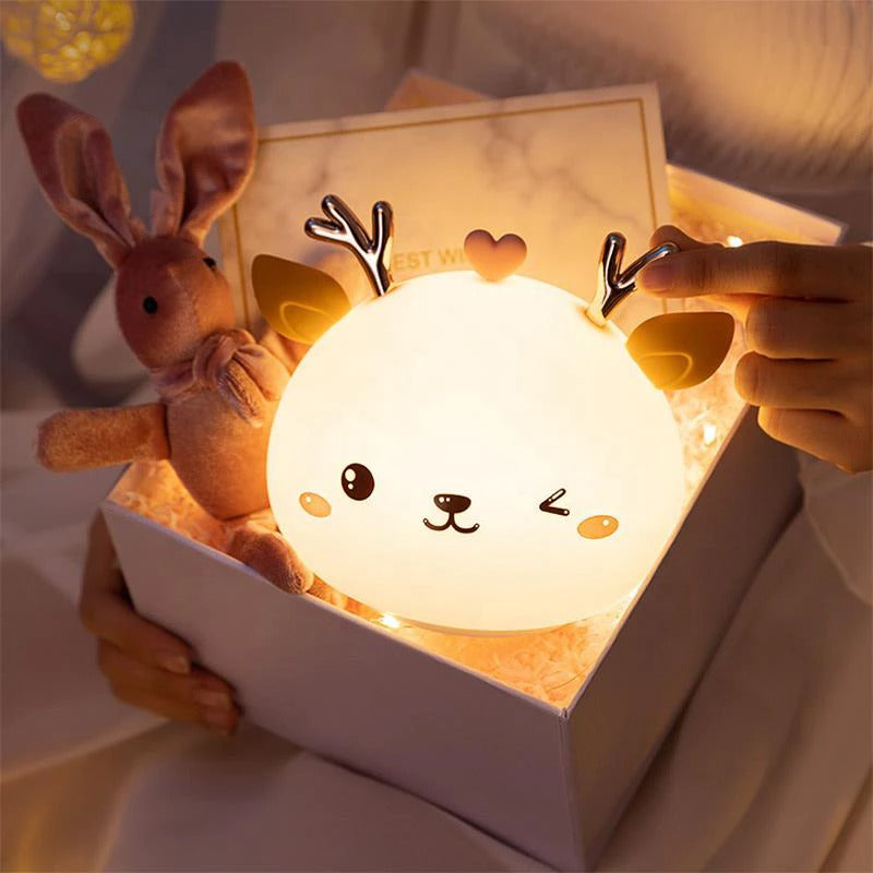 Cute Deer Multicolor Touch Sensor LED Rechargeable Silicone Night Light w/ Remote Controller