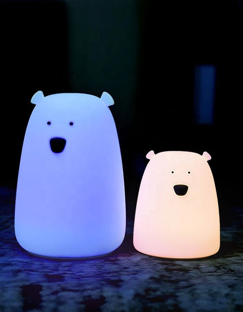 Load image into Gallery viewer, Cute Bear Multicolor Touch Sensor LED Rechargeable Silicone Night Light
