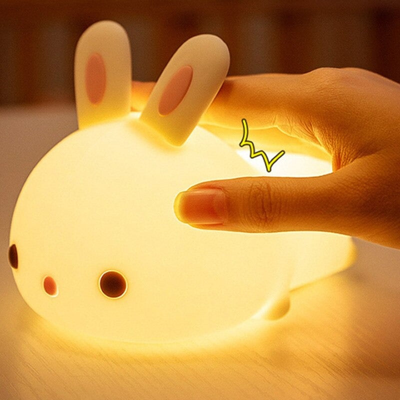 Cute Bunny Multicolor Touch Sensor LED Rechargeable Silicone Night Light w/ Remote Controller