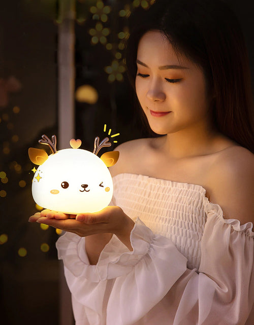 Load image into Gallery viewer, Cute Deer Multicolor Touch Sensor LED Rechargeable Silicone Night Light w/ Remote Controller
