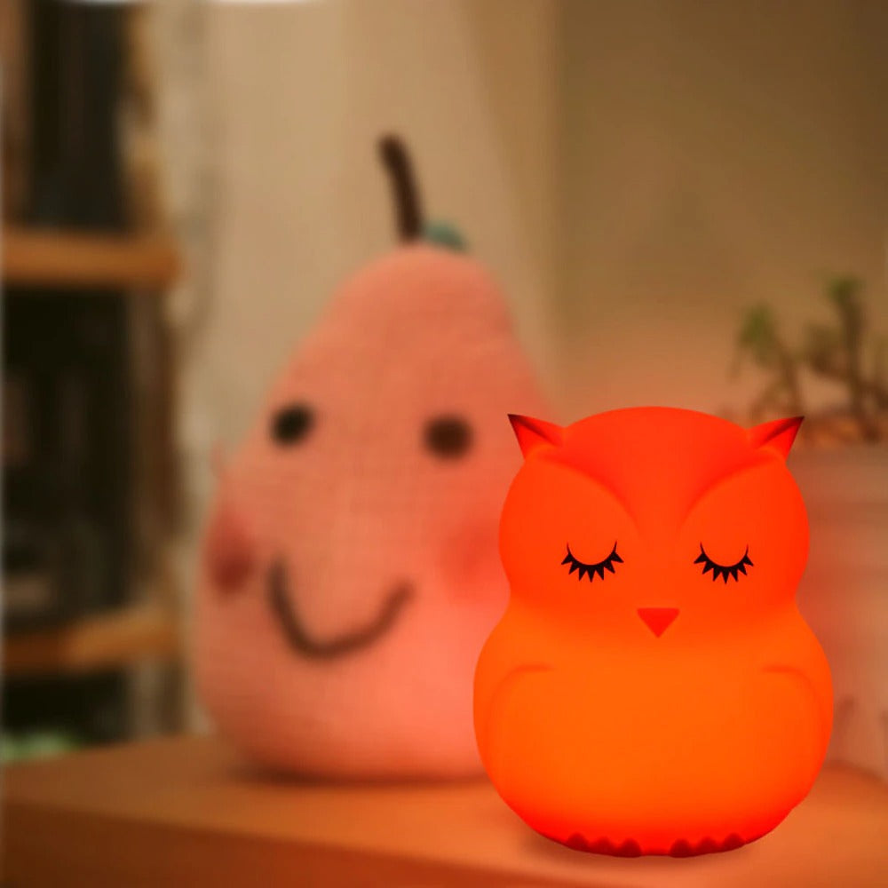 Owl Multicolor Touch Sensor LED Rechargeable Silicone Night Light w/ Remote Controller