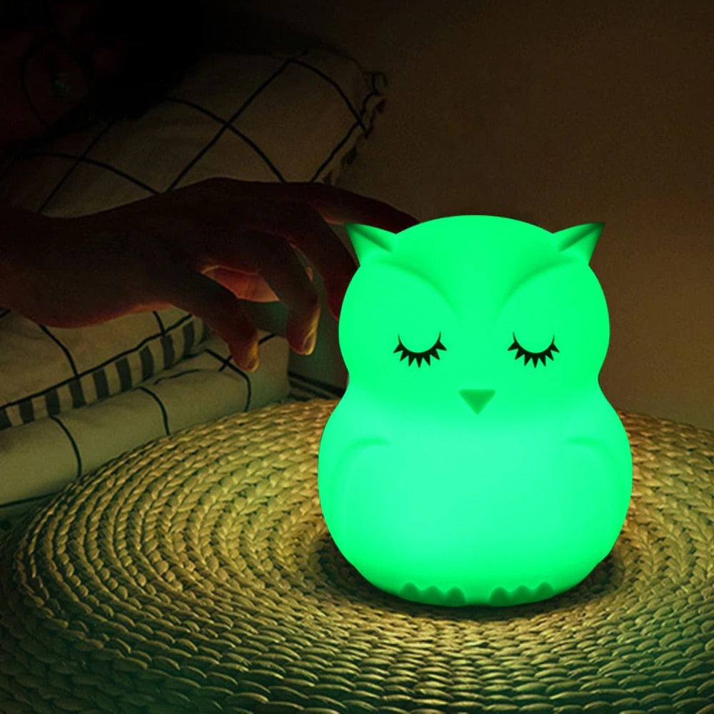 Owl Multicolor Touch Sensor LED Rechargeable Silicone Night Light w/ Remote Controller