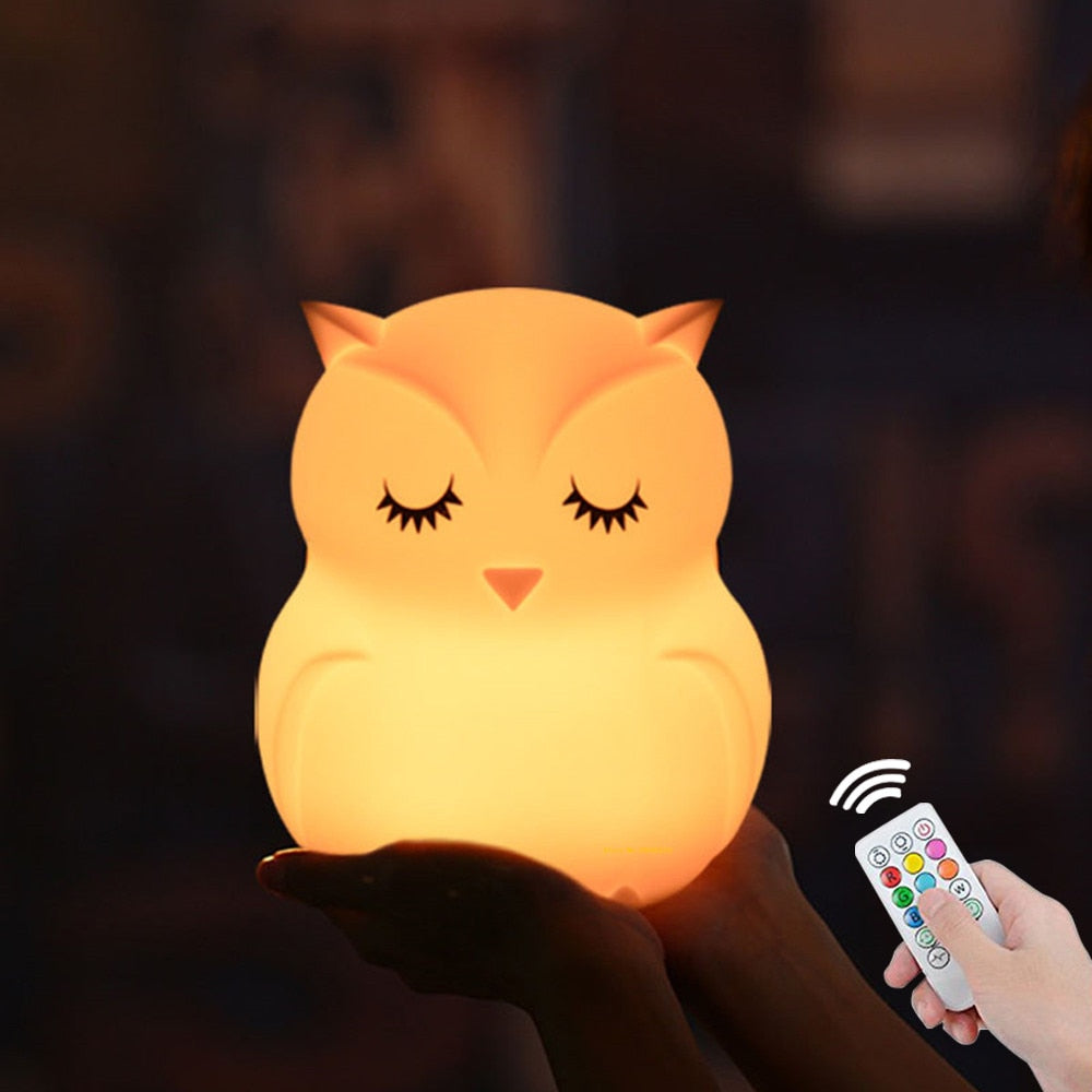 Owl Multicolor Touch Sensor LED Rechargeable Silicone Night Light w/ Remote Controller