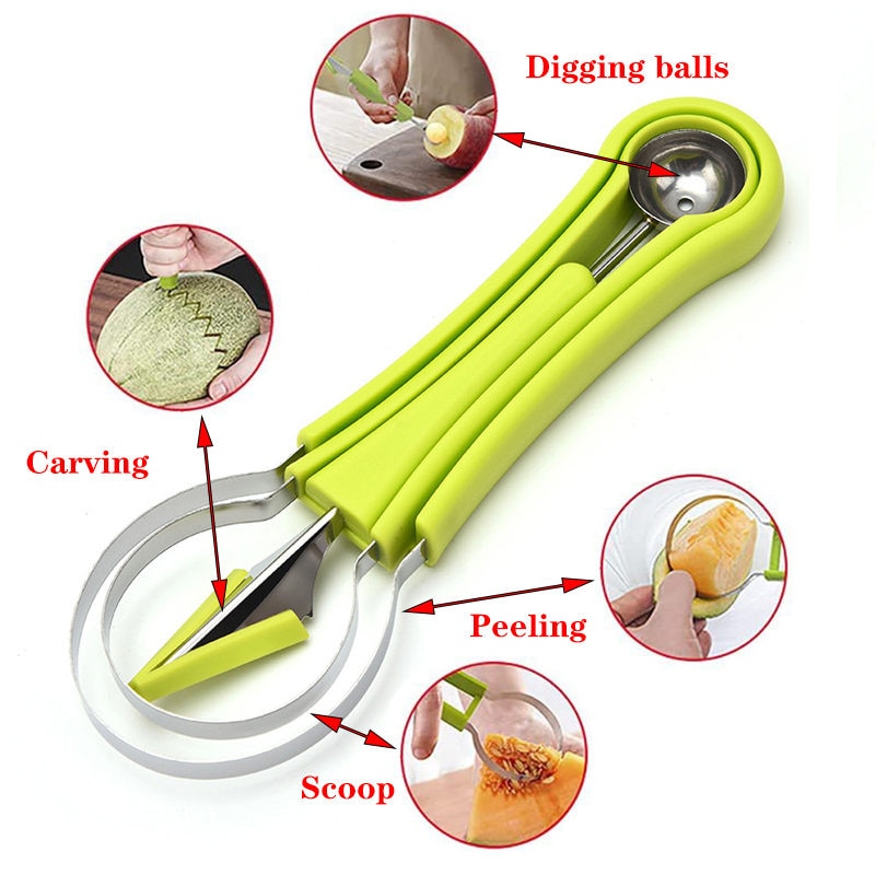 4-in-1 Fruit Carving Set Steel Melon Ball Scoop Seed Remover