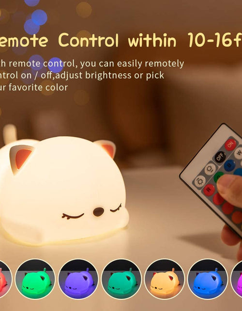 Load image into Gallery viewer, Cute Cat Multicolor Touch Sensor LED Rechargeable Silicone Night Light w/ Remote Controller
