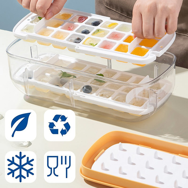 One-Button Press Ice Mold Box - Plastic Ice Cube Maker with Storage Box and  Lid