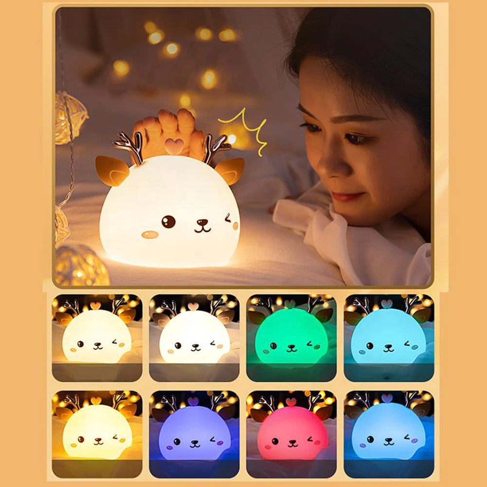 Cute Deer Multicolor Touch Sensor LED Rechargeable Silicone Night Light w/ Remote Controller