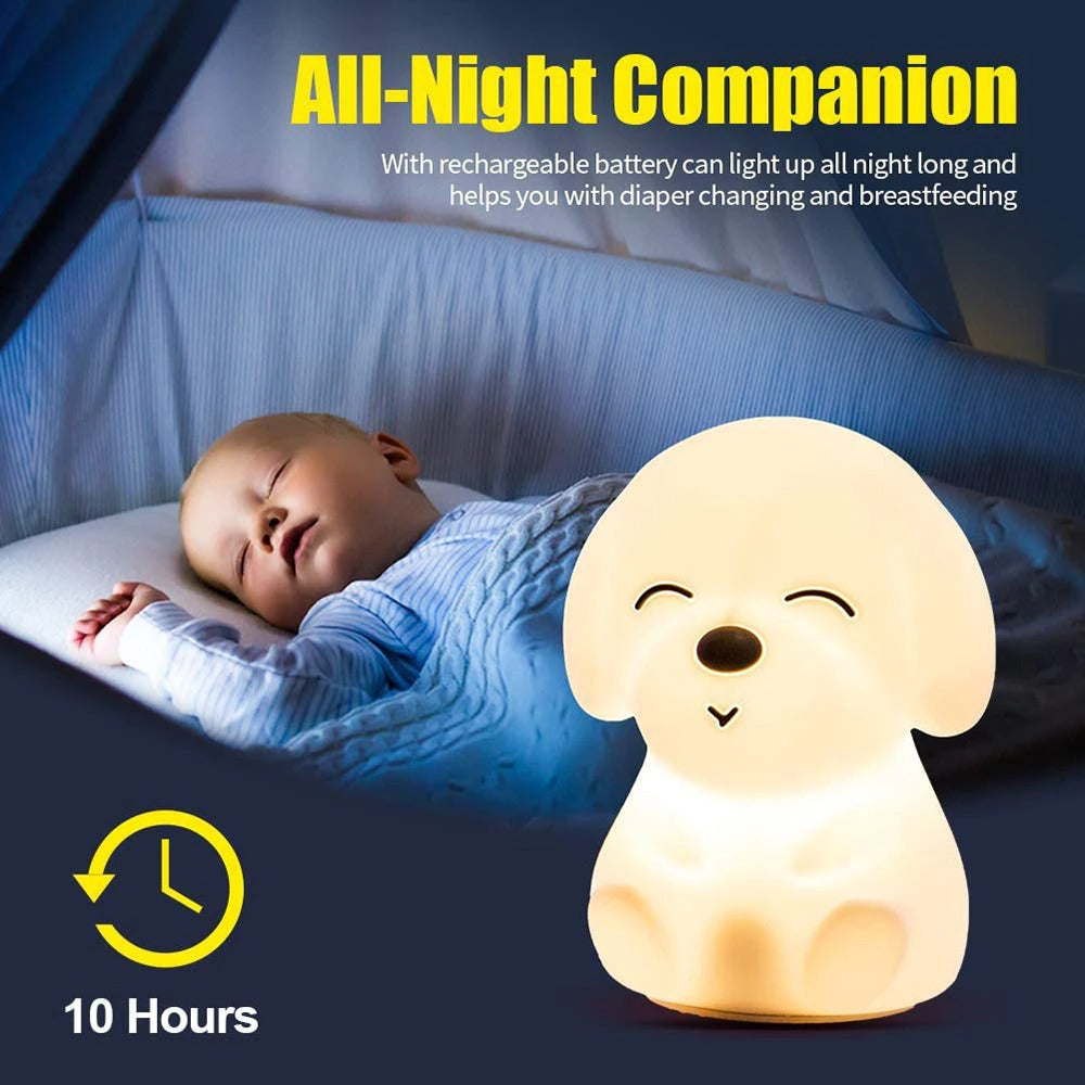 Adorable Puppy Multicolor Touch Sensor LED Rechargeable Silicone Night Light w/ Remote Controller