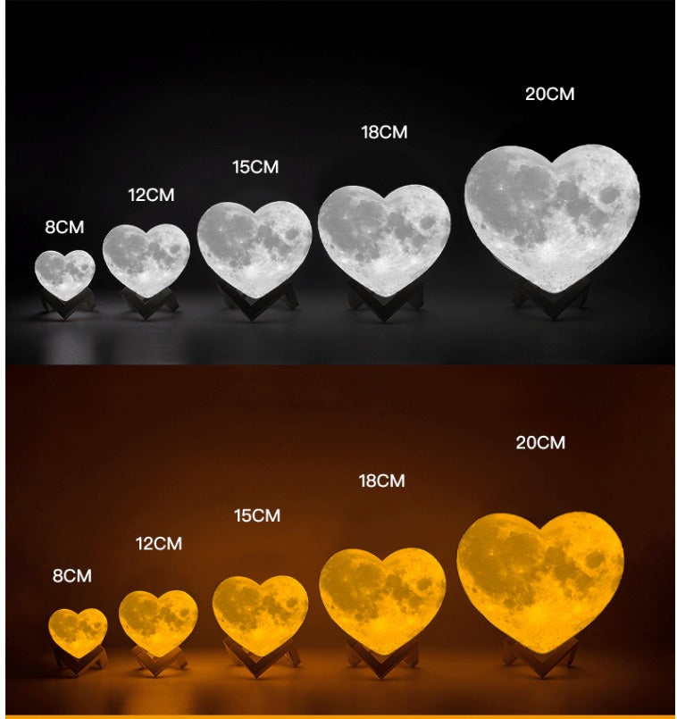 Modern 3D USB Rechargeable Touch Heart Moon Lamp LED Night Light