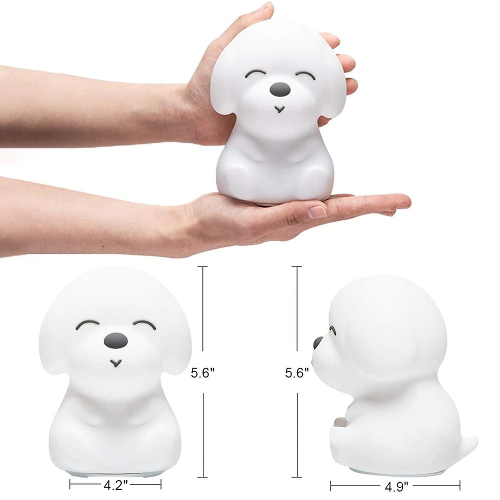 Adorable Puppy Multicolor Touch Sensor LED Rechargeable Silicone Night Light w/ Remote Controller