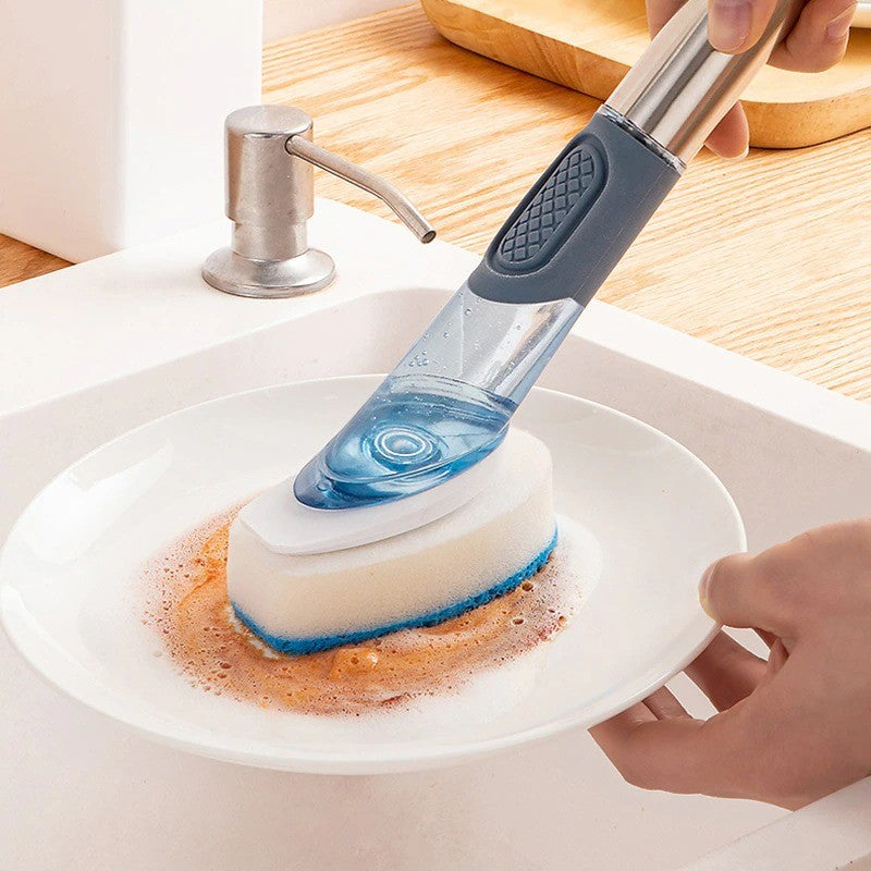 Dish Brush with Liquid Soap Dispenser Cleaner Dish Scrubber Brush  Dishwashing Sponge Pot Wash Wipe Home Kitchen Cleaning Tools