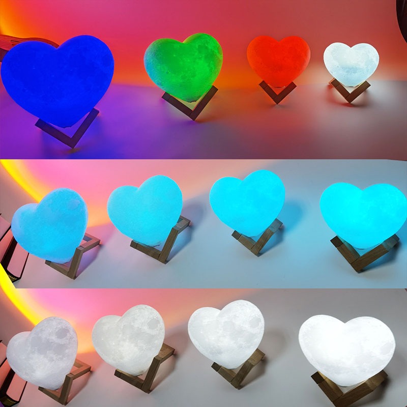 Modern 3D USB Rechargeable Touch Heart Moon Lamp LED Night Light