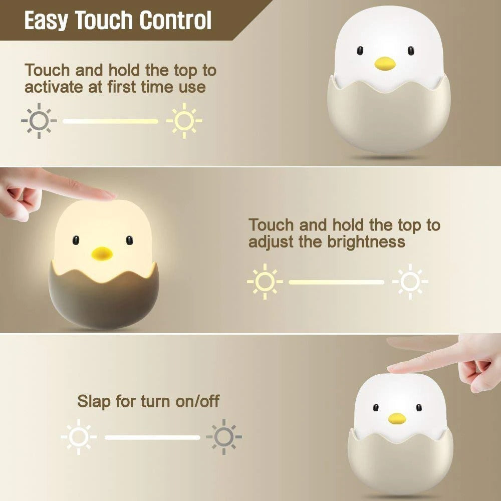 Cute Chick Touch Sensor LED Rechargeable Silicone Night Light Gift for Children and Adults