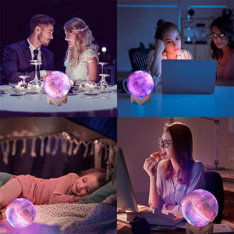 Modern 3D Multi-Color USB Rechargeable Touch Galaxy Moon Lamp LED Night Light w/ Remote Control Gift for Children and Adults