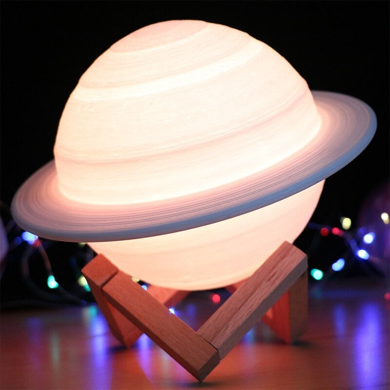 Modern Multi-Color 3D USB Rechargeable Touch Saturn Moon Lamp LED Night Light w/ Remote Control Gift for Children and Adults